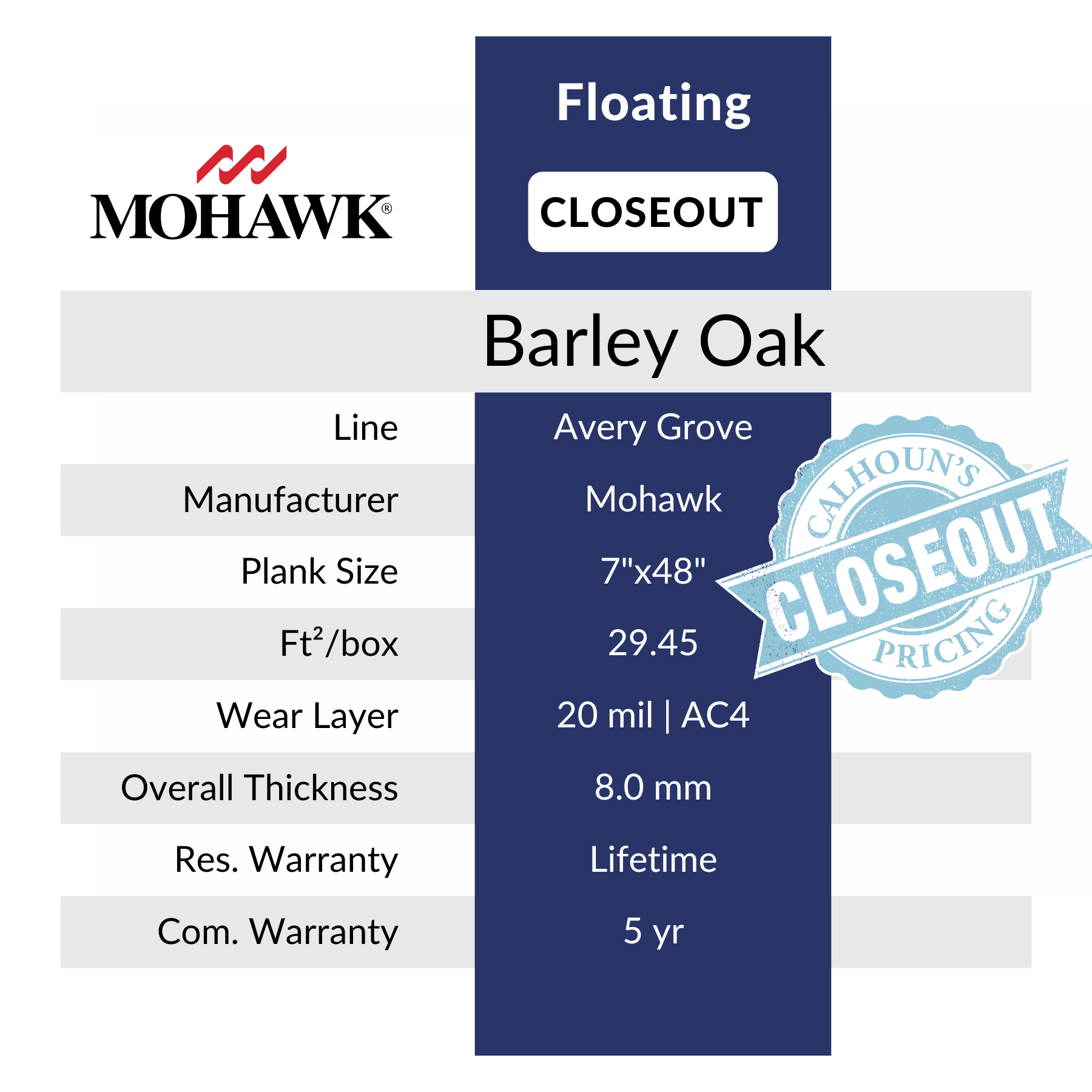 Barley Oak by Mohawk sold by Calhoun's Flooring, Springfield, IL SPECS