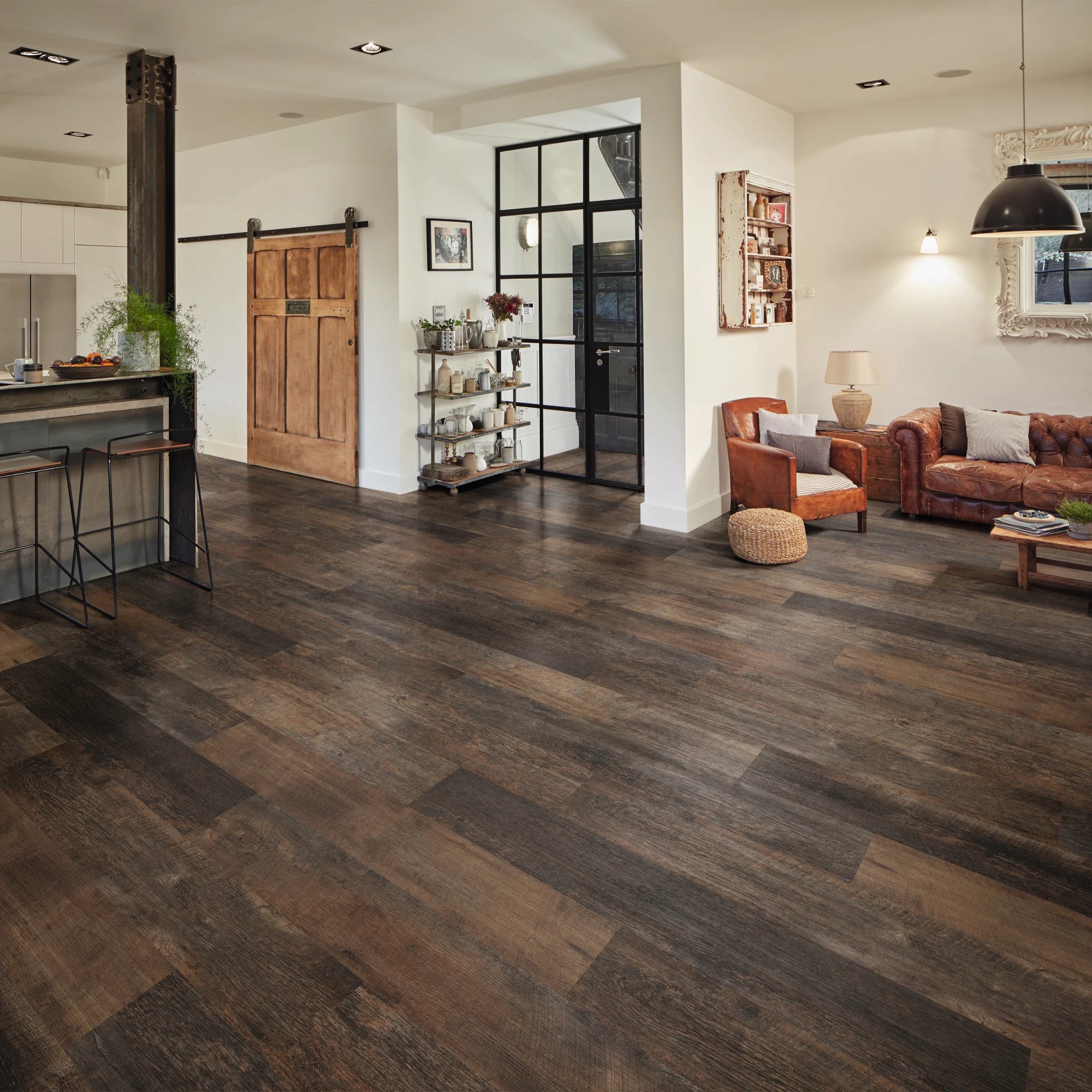 Salvaged Barnwood Luxury Vinyl Flooring from Karndean, sold at Calhoun’s, Springfield, IL