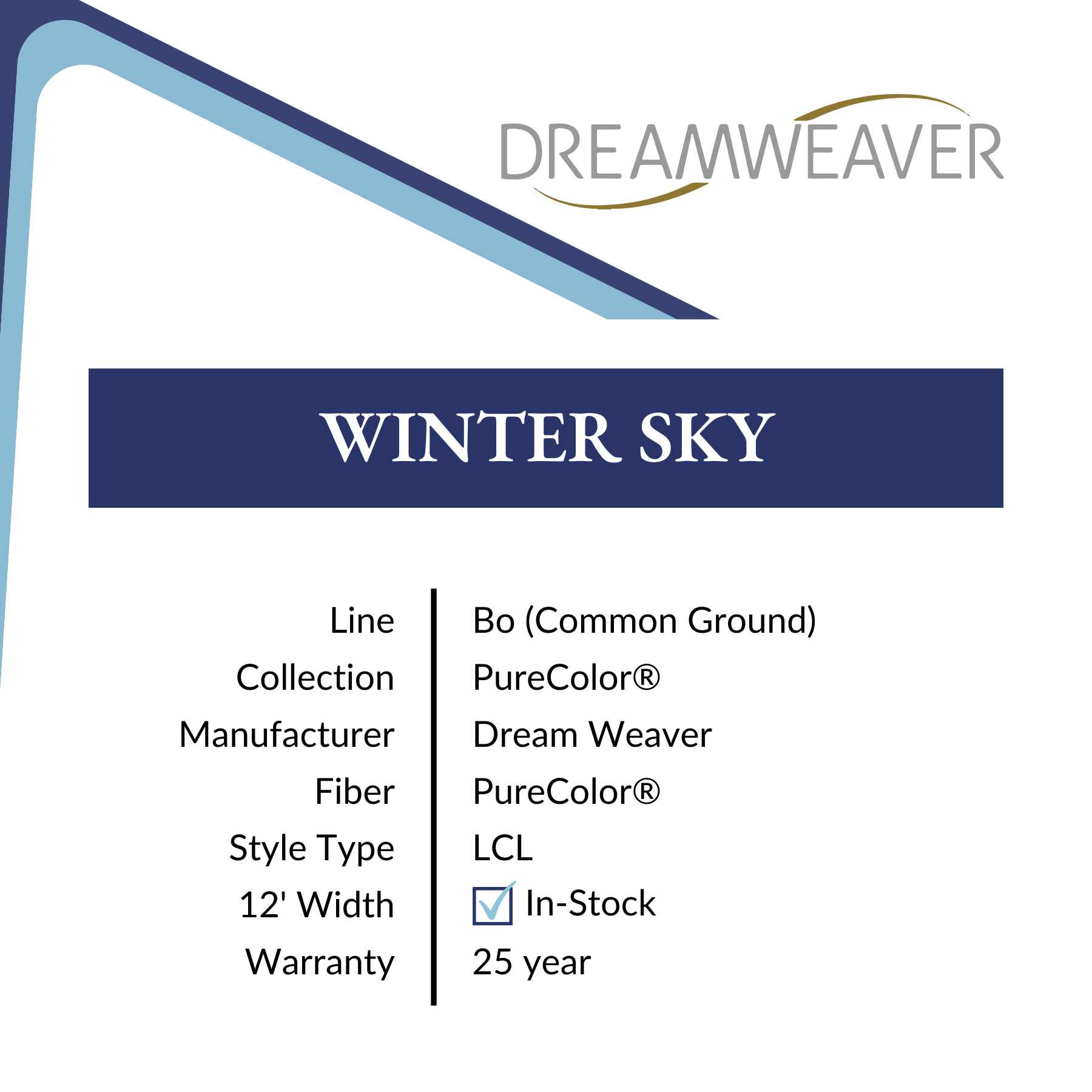 Winter Sky LCL Pattern Carpet by Dream Weaver sold at Calhoun's in Springfield IL Specs