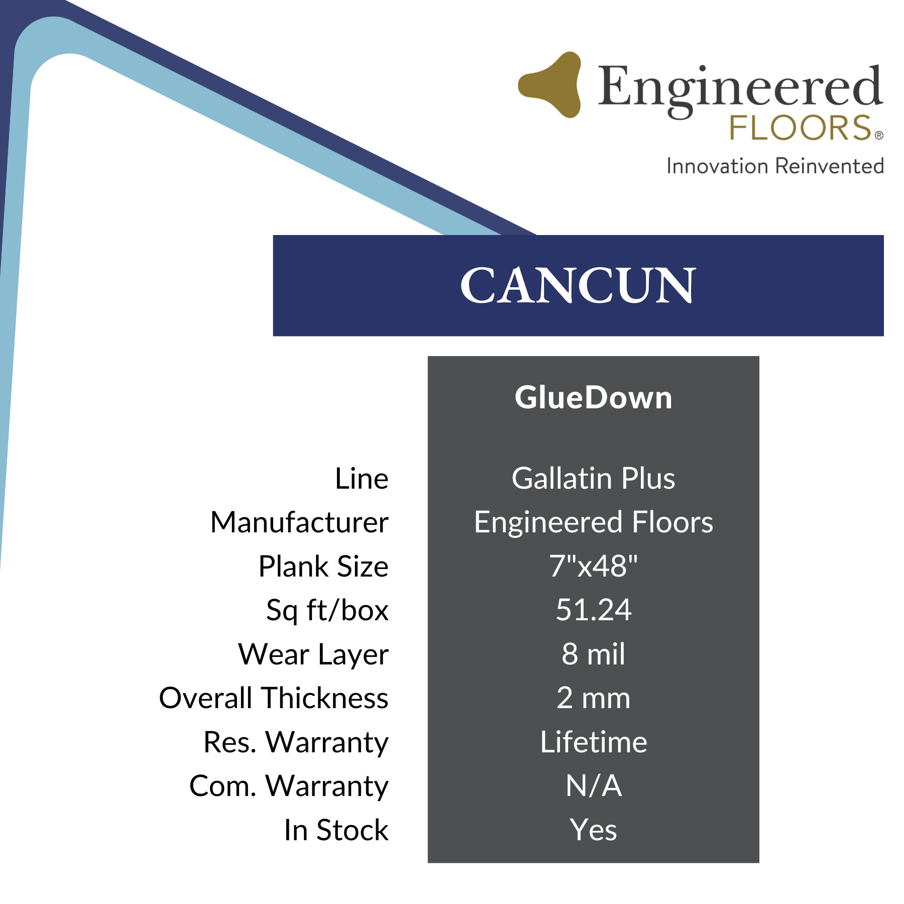 Cancun, Gallatin Plus by Engineered Floors sold at Calhoun's Flooring Springfield IL Specs