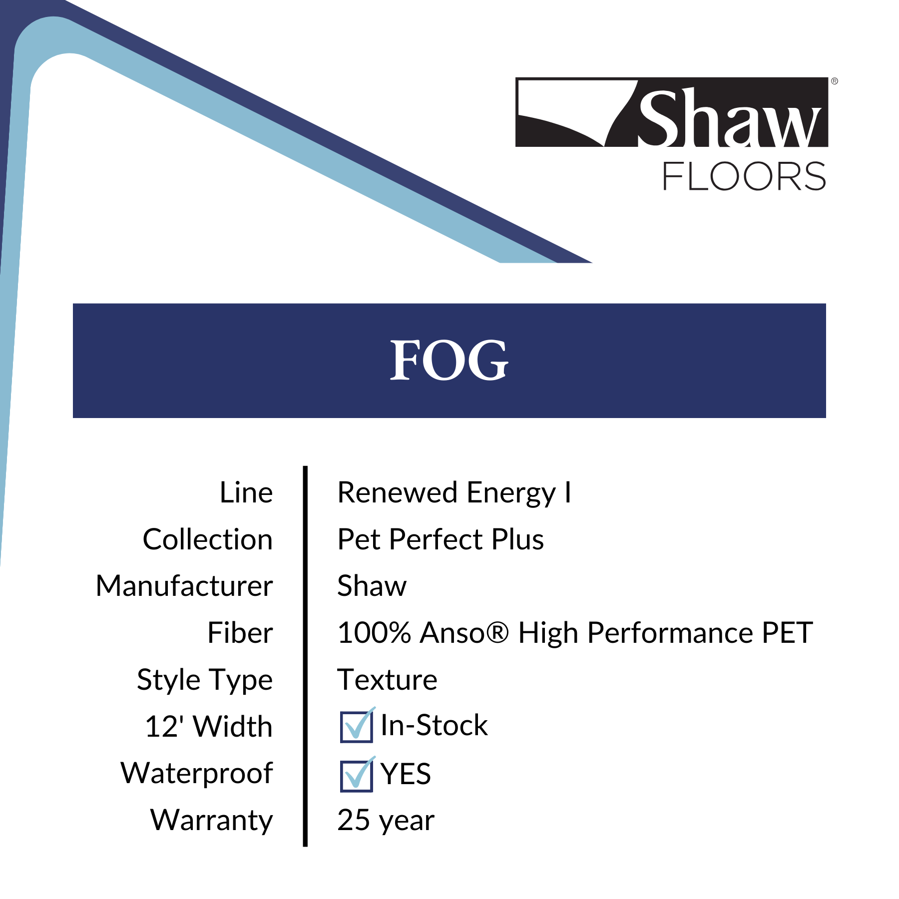 Fog Carpet by Shaw Pet Perfect Plus Renewed Energy I Calhoun's Flooring Specs
