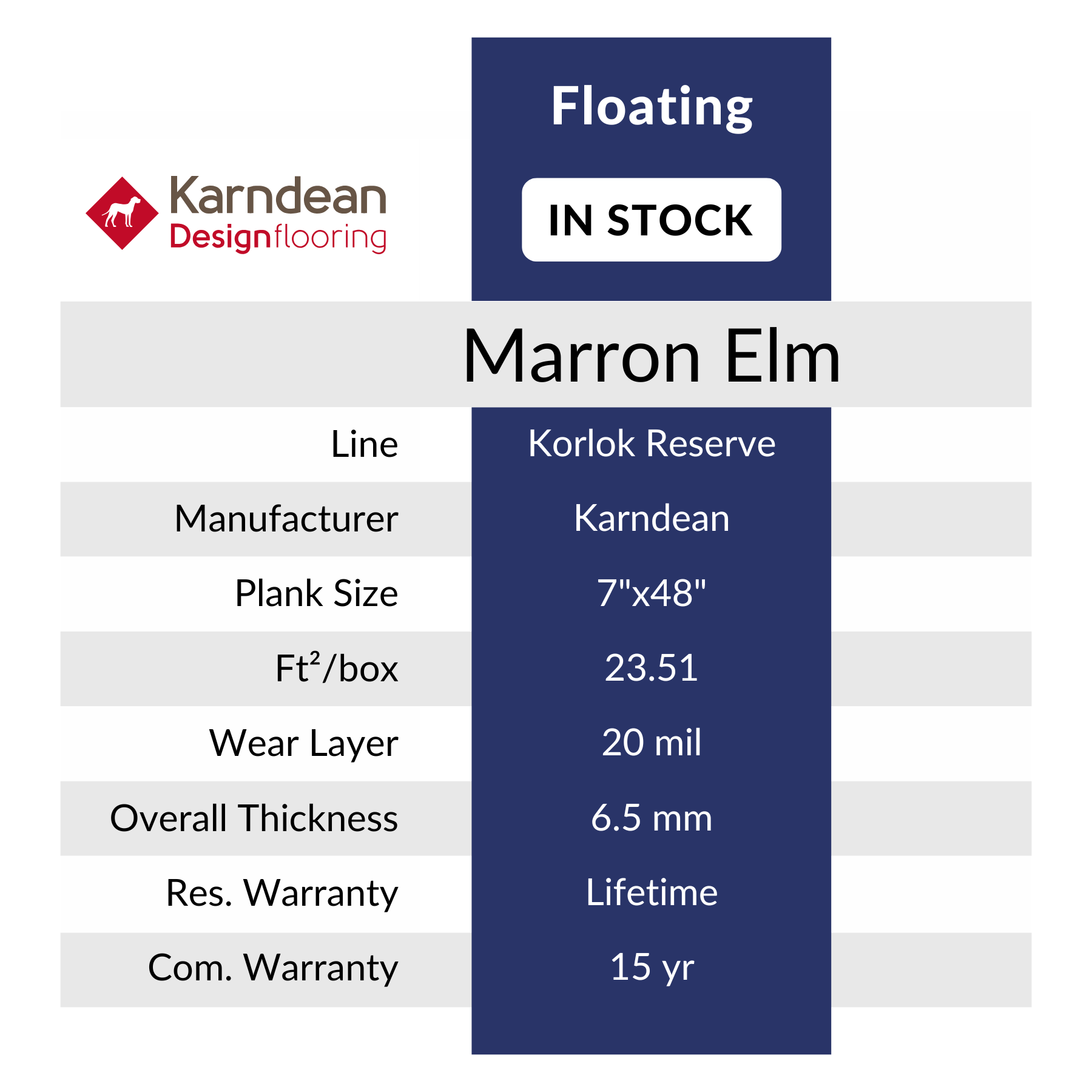 Marron Elm Luxury Vinyl Flooring from Karndean, sold at Calhoun’s, Springfield, IL specs