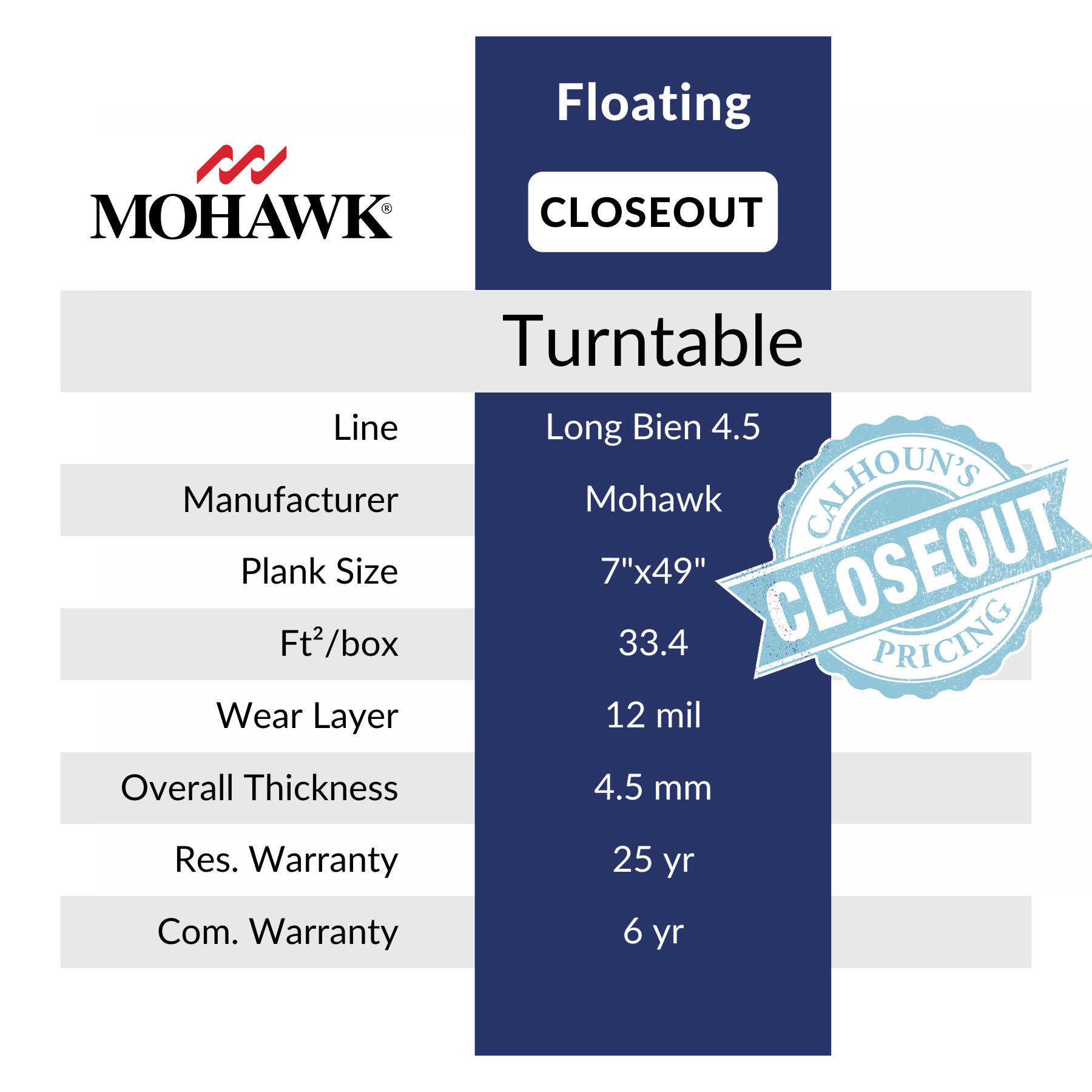 Turntable by Mohawk LVT Flooring at Calhoun's Specs: 12 mil wear layer