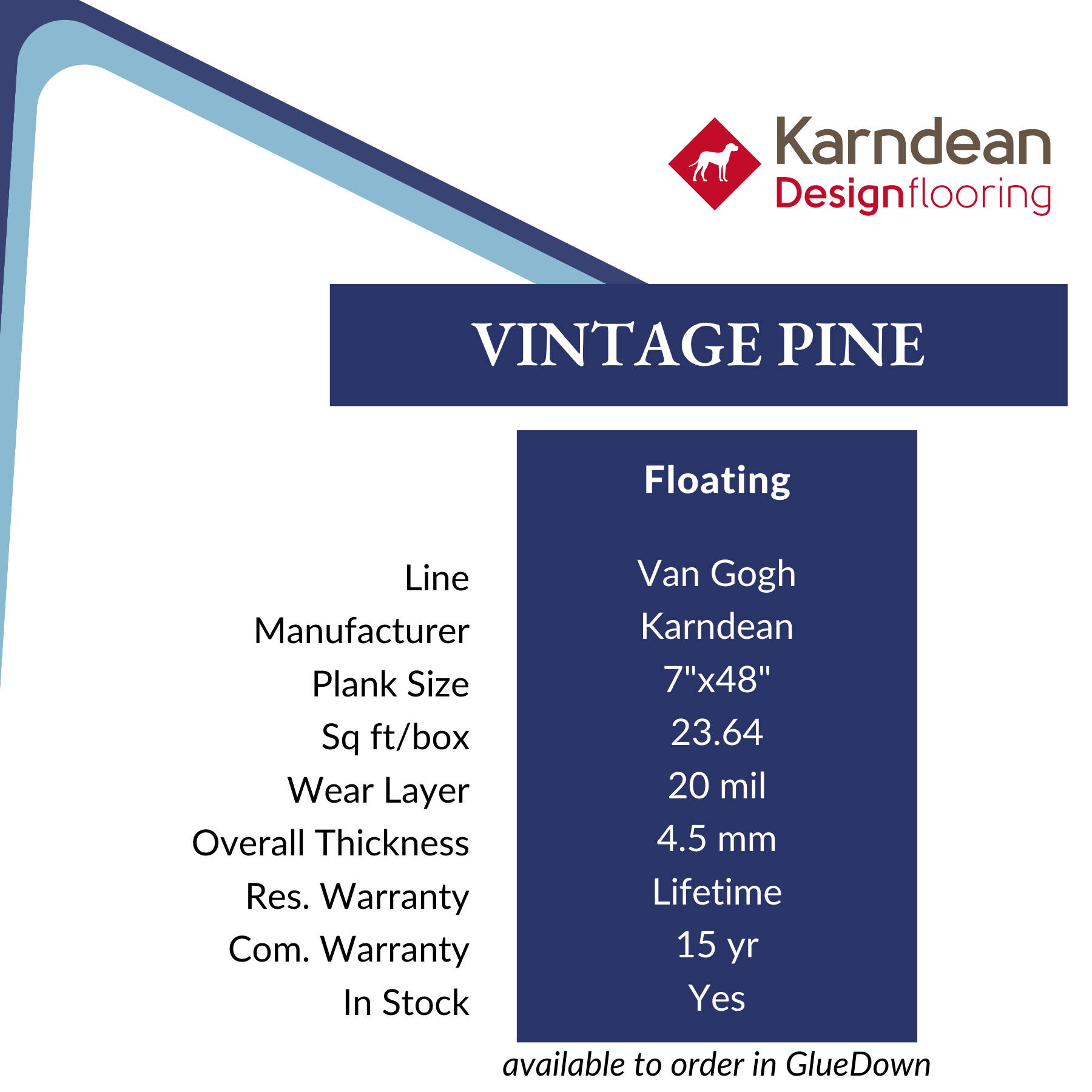 Vintage Pine Luxury Vinyl Flooring from Karndean, sold at Calhoun’s, Springfield, IL specs