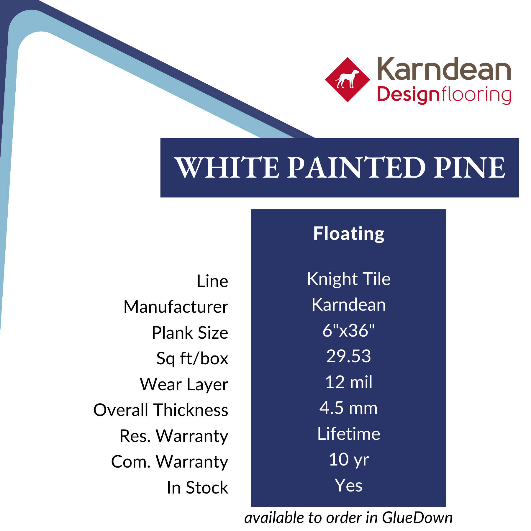 White Painted Pine Vinyl Flooring from Karndean, sold at Calhoun’s, Springfield, IL specs