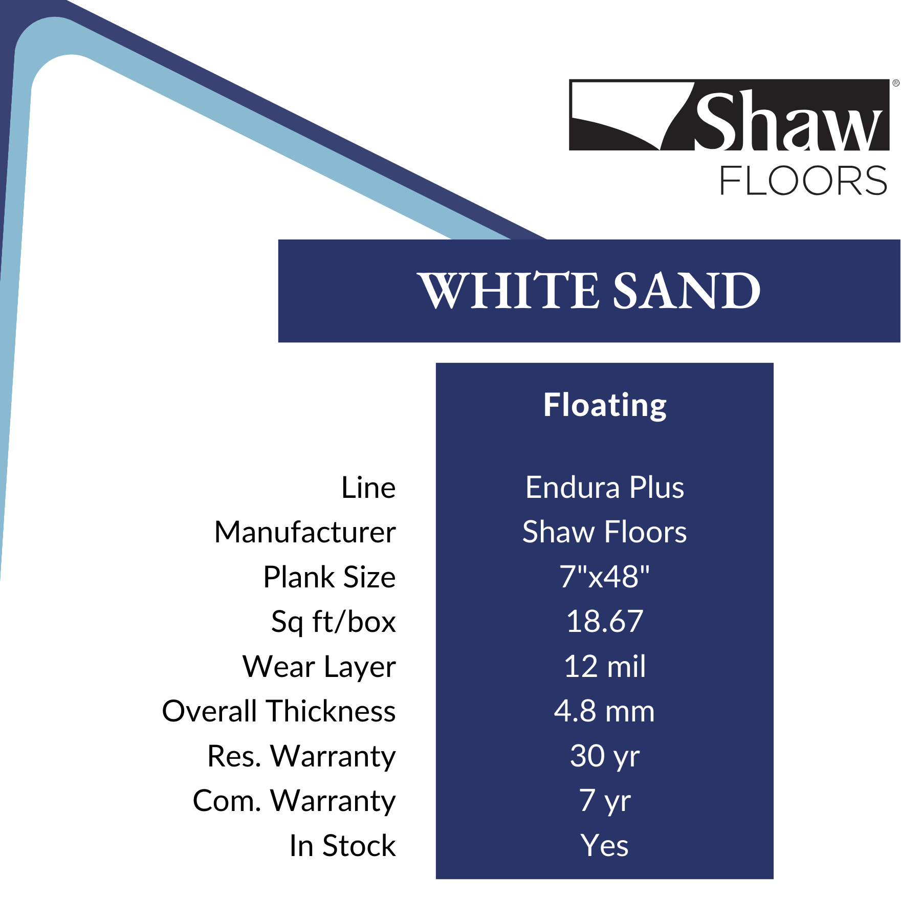 White Sand by Shaw sold at Calhoun's Flooring, Springfield, IL LVP Specs