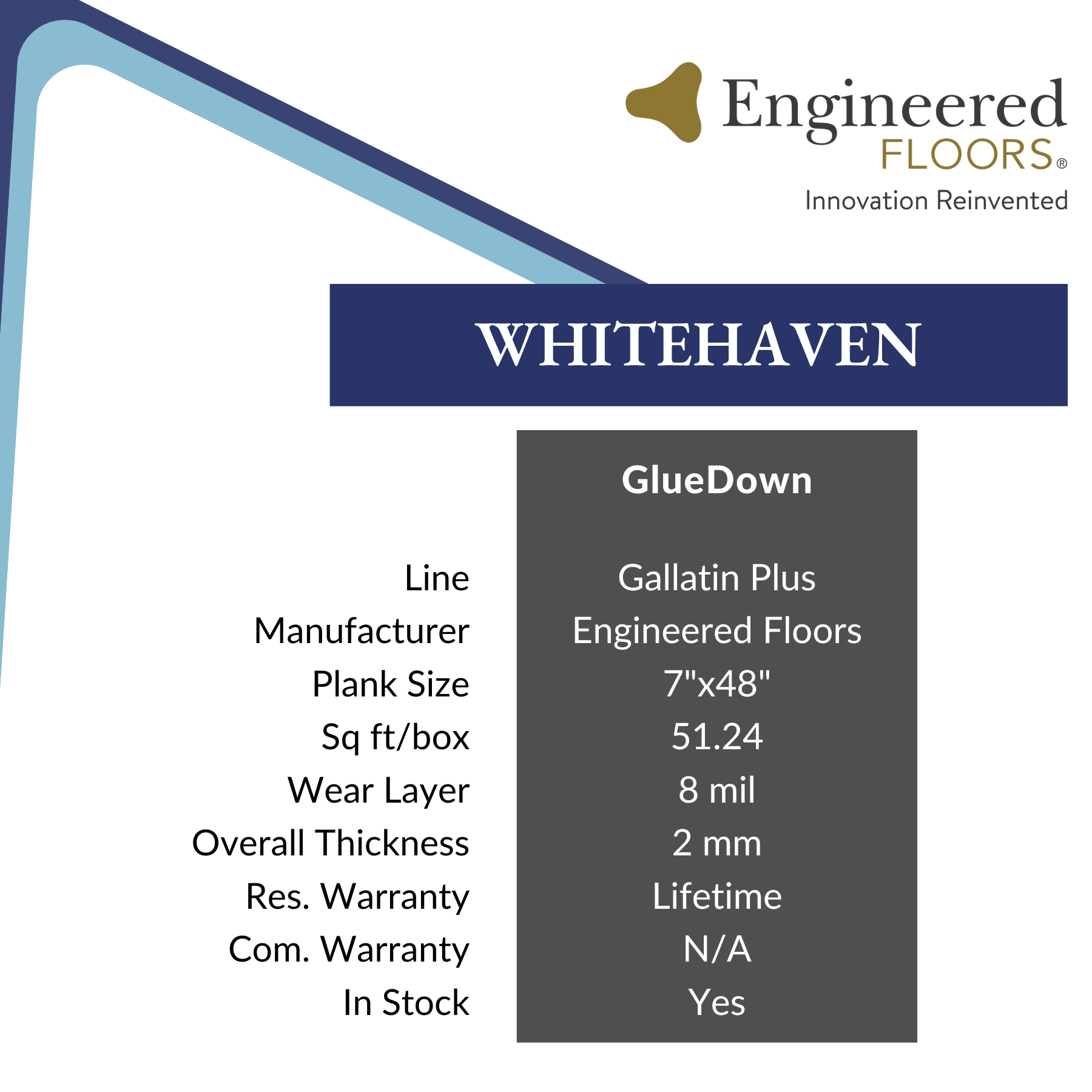 Whitehaven, Gallatin Plus by Engineered Floors sold at Calhoun's Flooring Springfield IL Specs