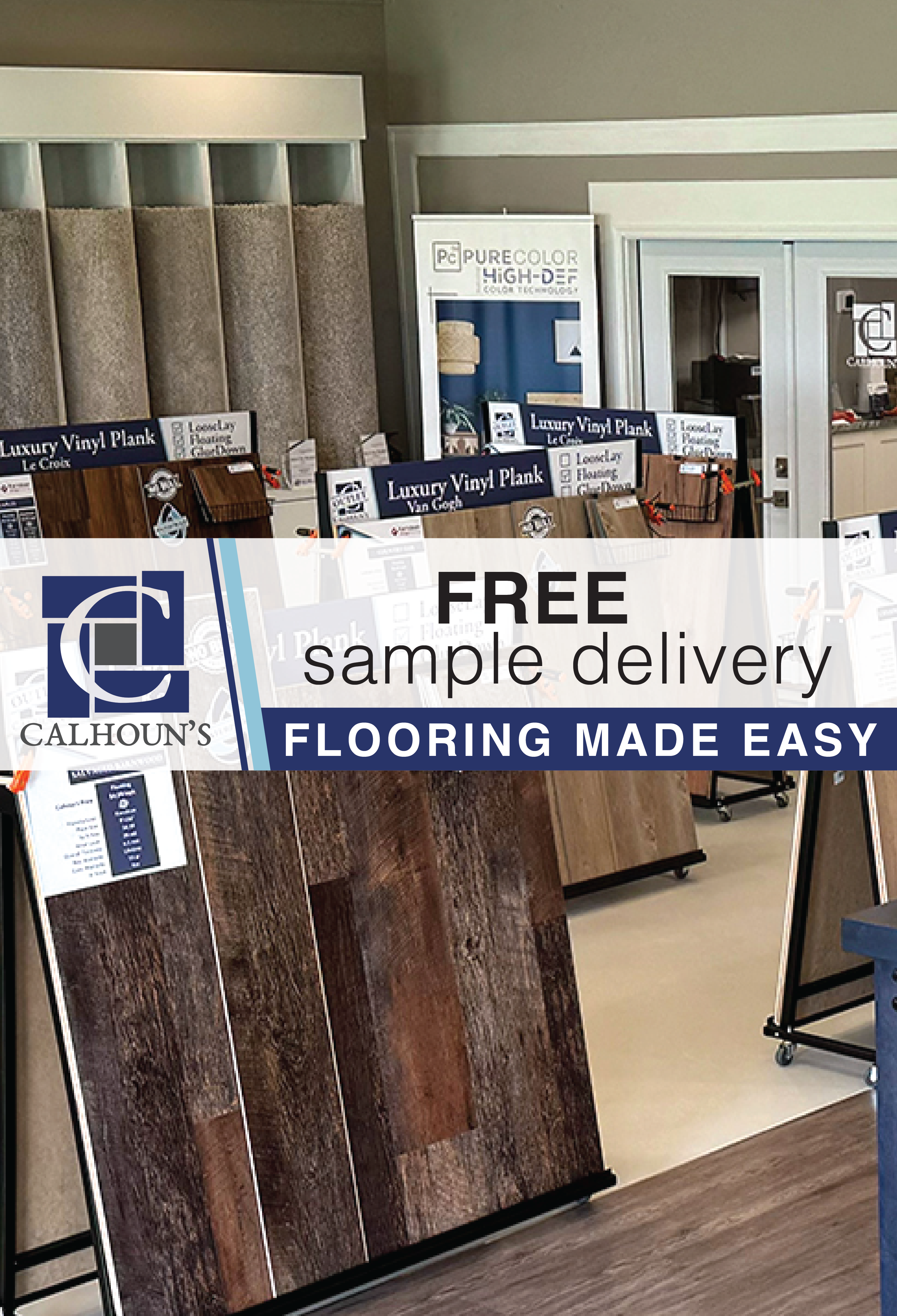 Flooring made easy, free sample delivery, Calhoun's Springfield Illinois